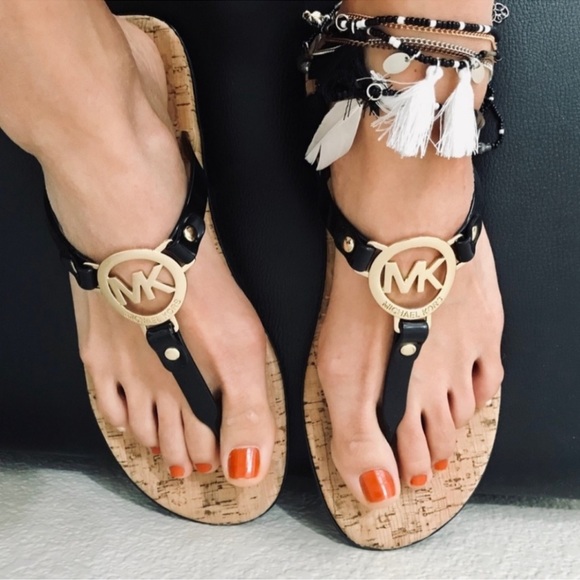 MICHAEL Michael Kors Black Jelly Charm Cork Thong Sandals